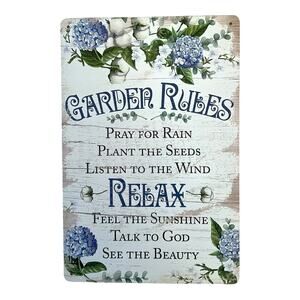 Garden Rules Sign Rustic Farmhouse Wall Art Hydrangea Cottage Country Home Décor